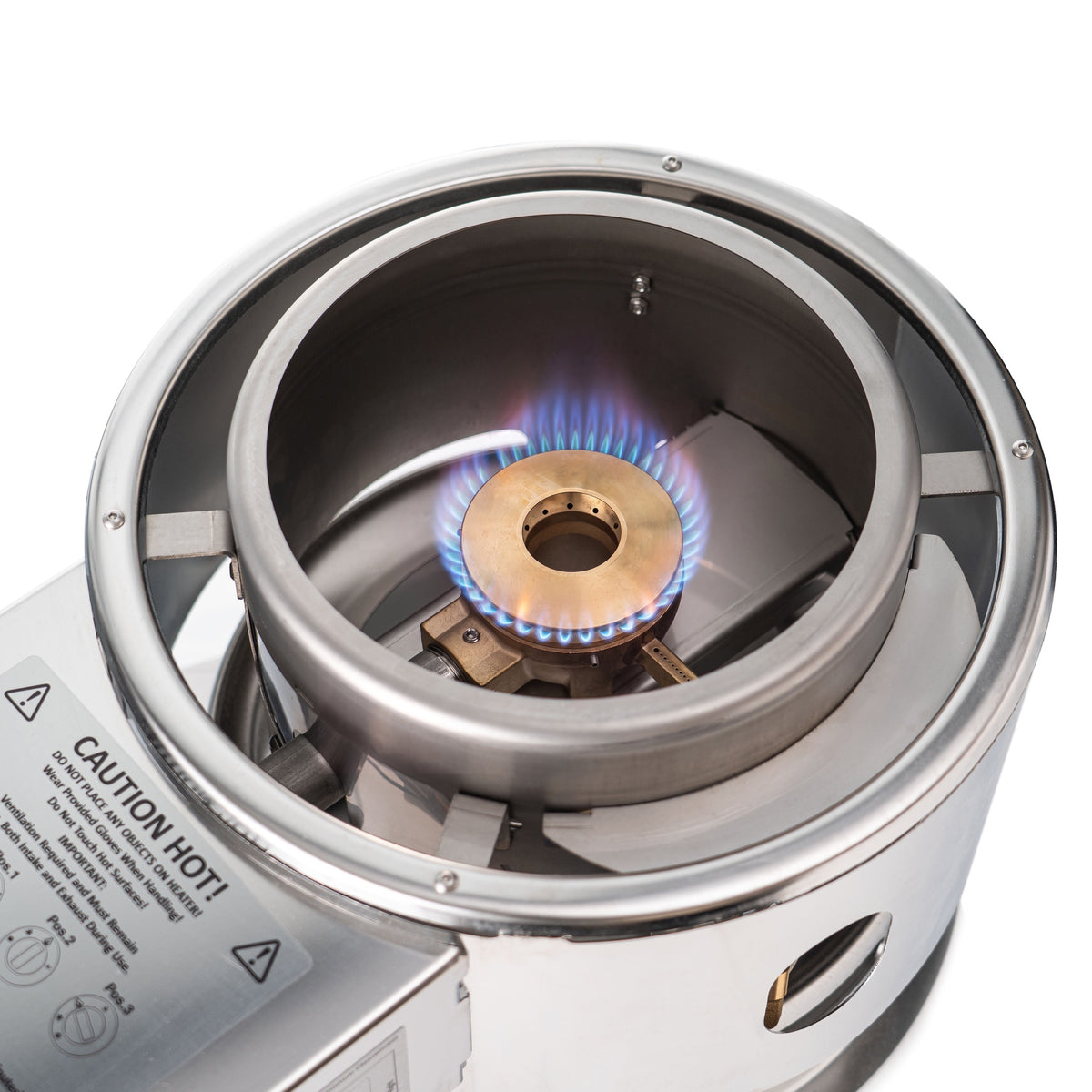 SaunaLife Titan SL1 brass burner with blue flame