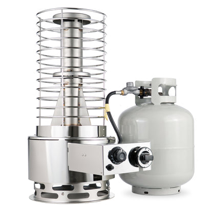 SaunaLife Titan SL1 heater frame connected to a propane tank