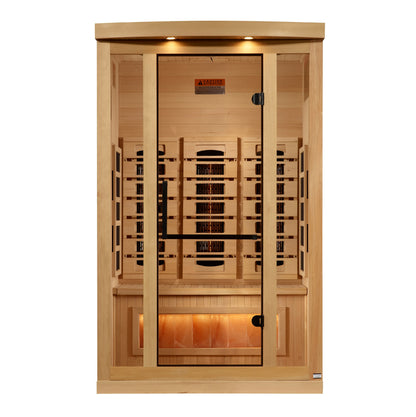 Sauna and Plunge Direct -Golden Designs Inc-2025 Reserve Edition Full Spectrum with Himalayan Salt Bar-GDI-8020-03
2-person sauna, Canadian Hemlock wood, Bluetooth, chromotherapy lighting, bronze tempered glass door,carbon and infrared heat emitters, Himalayan salt bar, touch screen control. Easy assembly