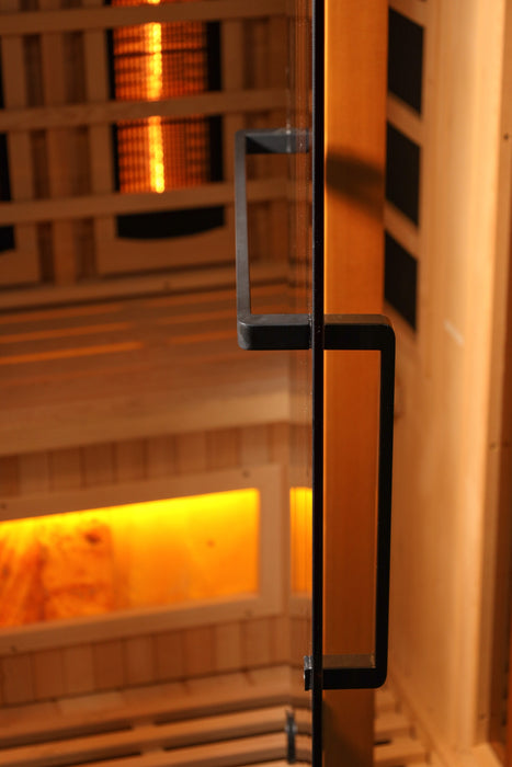 Sauna and Plunge Direct -Golden Designs Inc-2025 Reserve Edition Full Spectrum with Himalayan Salt Bar-GDI-8020-03
2-person sauna, Canadian Hemlock wood, Bluetooth, chromotherapy lighting, bronze tempered glass door,carbon and infrared heat emitters, Himalayan salt bar, touch screen control. Easy assembly