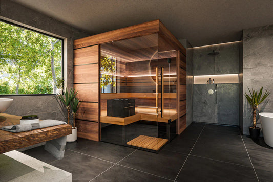 Thermasol Astra Glass & Wood Corner, 3–4 Person - Indoor Traditional Sauna