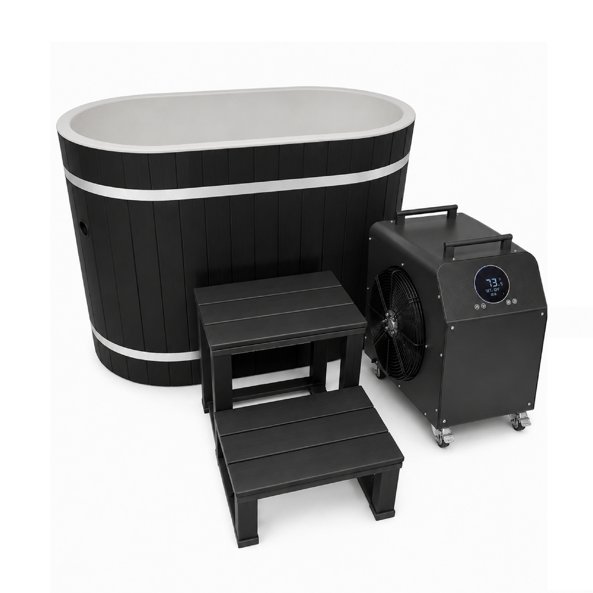 Dynamic Cold Therapy Oval Barrel 50-P | PVC Cold Plunge Tub | DCT-BO-50-PLPC-34-BLK | Black