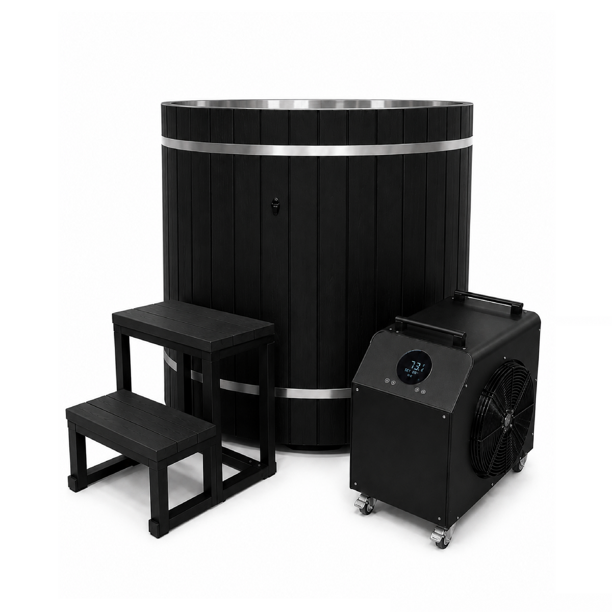 Dynamic Cold Therapy Barrel | Stainless Steel Cold Plunge Tub | DCT-B-042-SSPC-34-BLK | Black