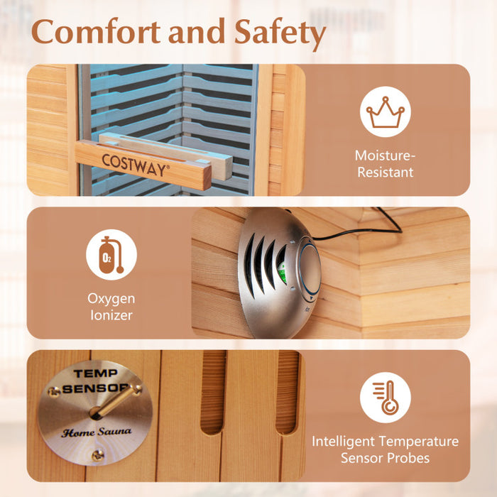 BEST SELLER! Costway Far Infrared Wooden Indoor Sauna Room with Bluetooth Speakers and Oxygen Ionizer for 1-2 person