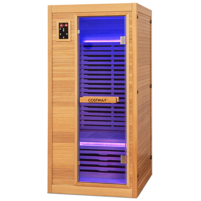 BEST SELLER! Costway Far Infrared Wooden Indoor Sauna Room with Bluetooth Speakers and Oxygen Ionizer for 1-2 person