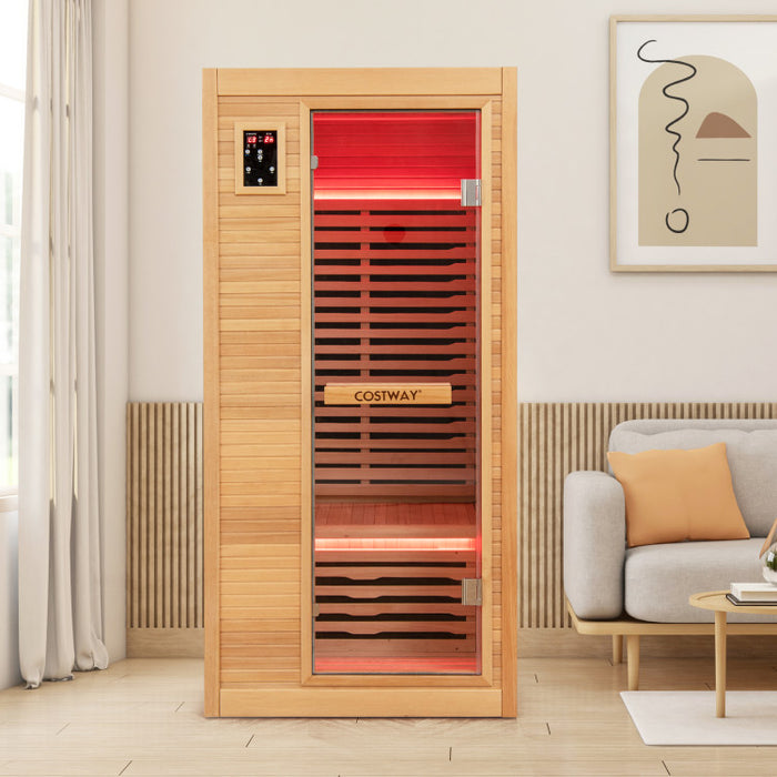BEST SELLER! Costway Far Infrared Wooden Indoor Sauna Room with Bluetooth Speakers and Oxygen Ionizer for 1-2 person