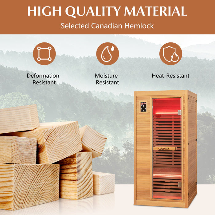 BEST SELLER! Costway Far Infrared Wooden Indoor Sauna Room with Bluetooth Speakers and Oxygen Ionizer for 1-2 person