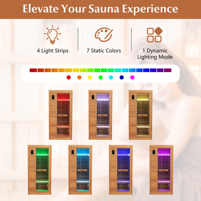 BEST SELLER! Costway Far Infrared Wooden Indoor Sauna Room with Bluetooth Speakers and Oxygen Ionizer for 1-2 person
