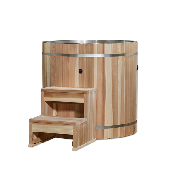 Dynamic Cold Therapy stainless steel barrel cold plunge with step