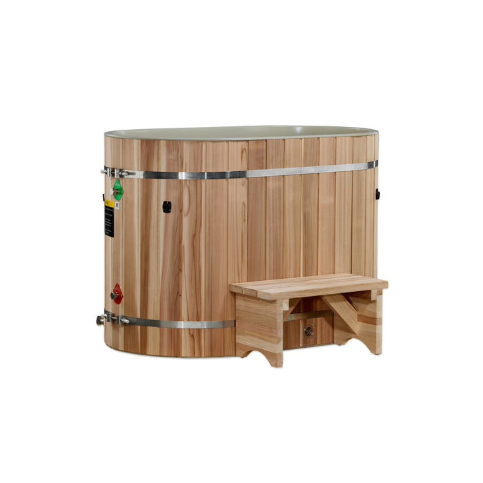 Dynamic Cold Therapy Oval Barrel Tub (50-P) Pacific Cedar - 3/4 IN-OUT without Motor | DCT-BO-50-PLPC-34 | Outdoor/Indoor Use | WIFI-Enabled Chiller Optional