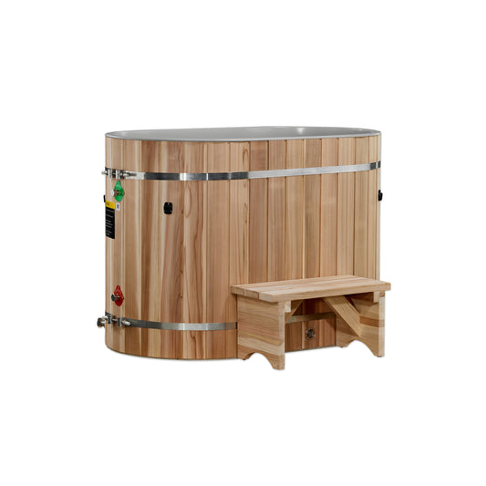 Dynamic Cold Therapy Oval Barrel Tub (50-P) Pacific Cedar - 3/4 IN-OUT without Motor | DCT-BO-50-PLPC-34 | Outdoor/Indoor Use | WIFI-Enabled Chiller Optional
