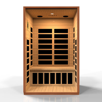 Interior of the Dynamic Cordoba DYN-6203-01 sauna with carbon heater panels and a wooden bench