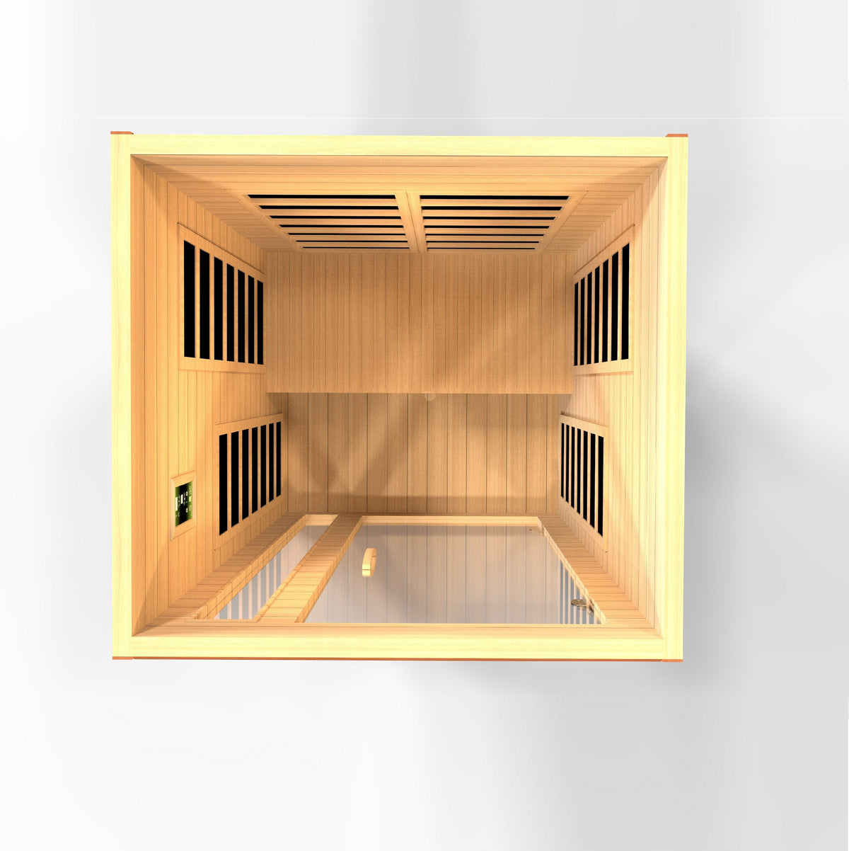Top-down cutaway of the Dynamic Cordoba DYN-6203-01 sauna showing the bench and heater panels