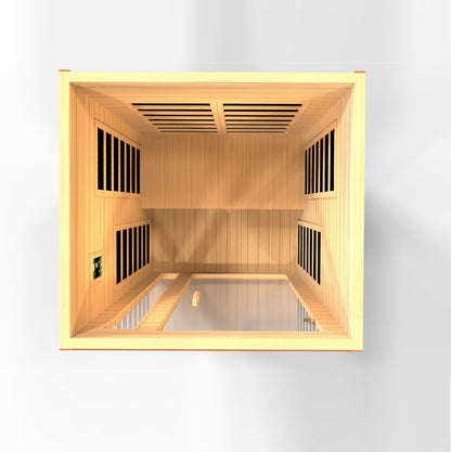 Top-down cutaway of the Dynamic Cordoba DYN-6203-01 sauna showing the bench and heater panels