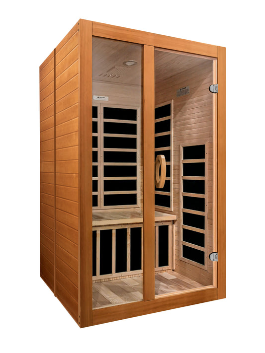 DYNAMIC "Santiago" Elite Ultra Low EMF (Under 3MG) FAR Infrared Indoor Sauna | DYN-6209-02 Elite | 2 Person | Natural Hemlock Wood | Home Spa