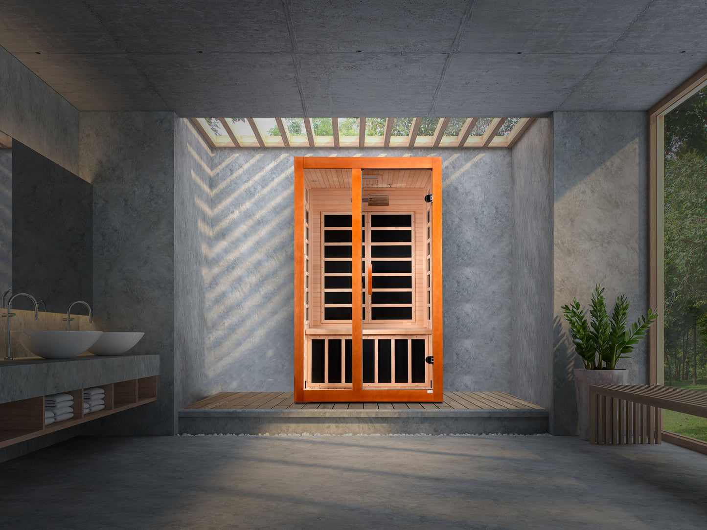DYNAMIC "Santiago" Elite Ultra Low EMF (Under 3MG) FAR Infrared Indoor Sauna | DYN-6209-02 Elite | 2 Person | Natural Hemlock Wood | Home Spa
