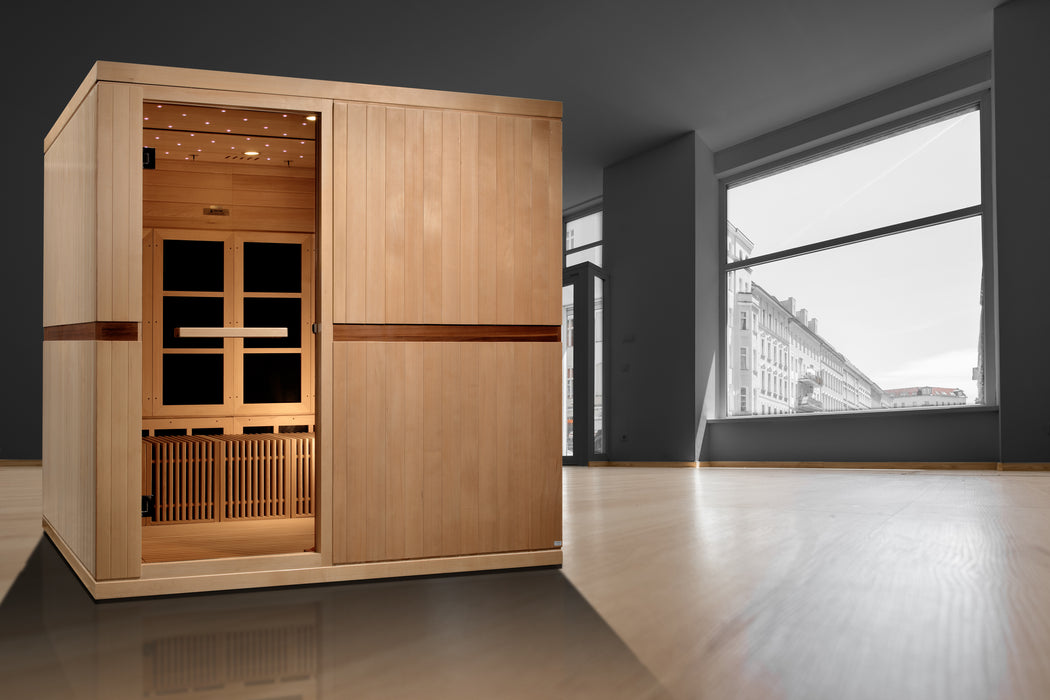 Golden Designs 2025 "Catalonia" Near Zero EMF FAR Infrared Indoor Sauna | GDI-6880-02 Elite |8 Person | Wheelchair Access. | Hot Yoga
