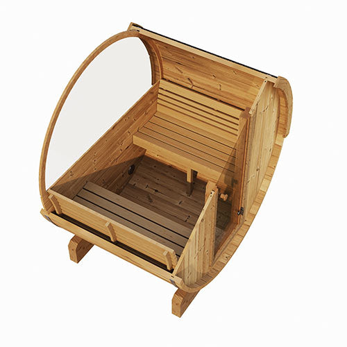 SaunaLife Model E7W Outdoor Traditional Barrel Sauna with Rear Window | ERGO Series | 4-Person