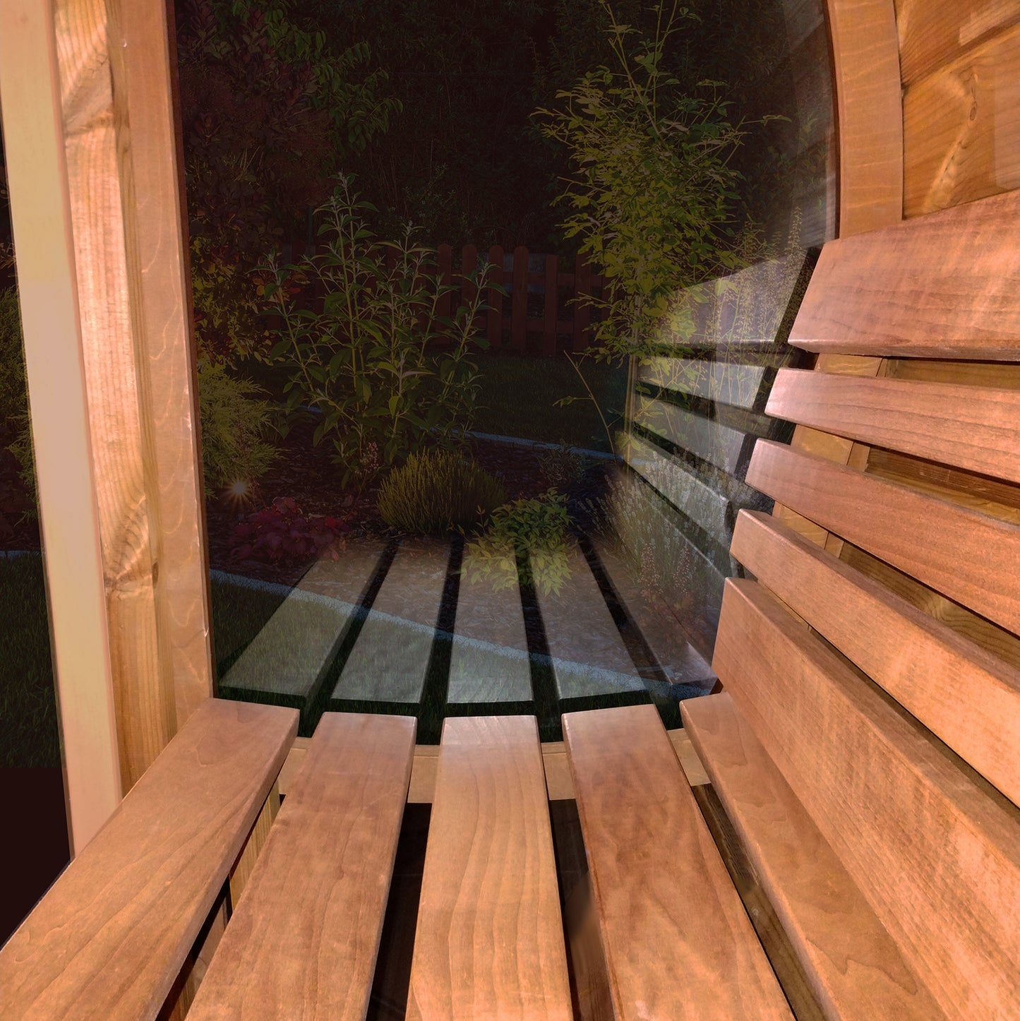 SaunaLife Model E7G Outdoor Traditional Barrel Sauna | ERGO Series | Glass Front |4-Person