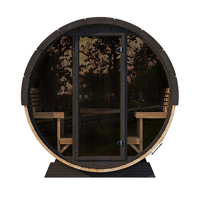 PRE-ORDER MAY 2026:  SaunaLife Model EE8G Traditional Outdoor Barrel Sauna | Ergo Elegance Series | Glass Front | 6-Person