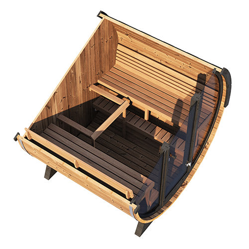 PRE-ORDER MAY 2026:  SaunaLife Model EE8G Traditional Outdoor Barrel Sauna | Ergo Elegance Series | Glass Front | 6-Person