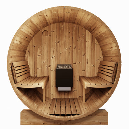 SaunaLife Model E7G Outdoor Traditional Barrel Sauna | ERGO Series | Glass Front |4-Person
