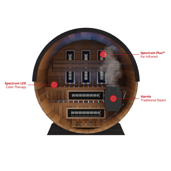 Finnmark FD-6 Outdoor Hybrid Barrel Sauna – Infrared & Traditional 6x6 Canadian Cedar