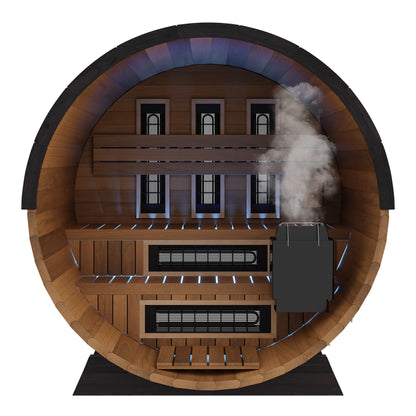 PRE-ORDER SEPTEMBER 2026:  Finnmark FD-6 Outdoor Hybrid Barrel Sauna – Infrared & Traditional 6x6 Canadian Cedar
