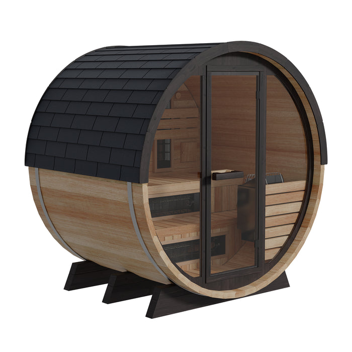 Finnmark FD-7 Outdoor Hybrid Barrel Sauna – Infrared & Traditional 6x6 Thermo-Aspen