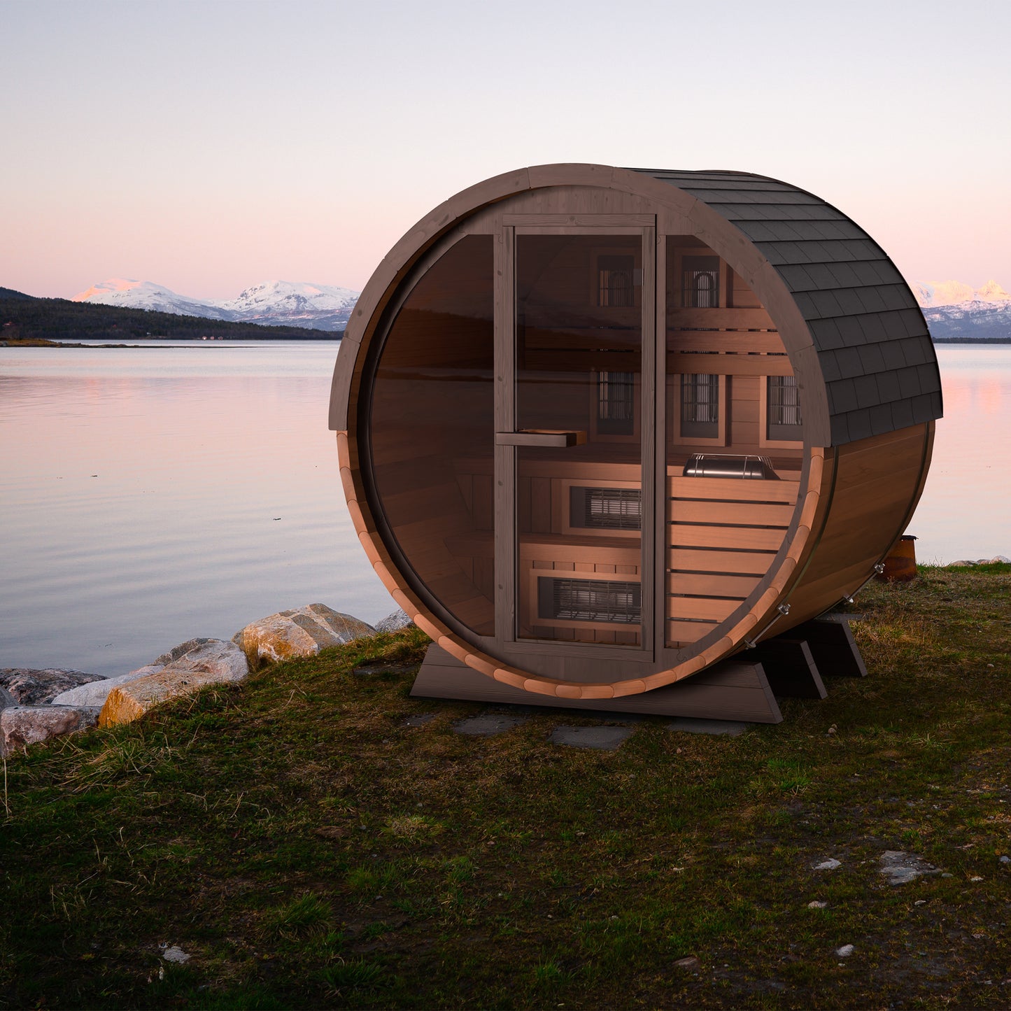 PRE-ORDER SEPTEMBER 2026:  Finnmark FD-6 Outdoor Hybrid Barrel Sauna – Infrared & Traditional 6x6 Canadian Cedar