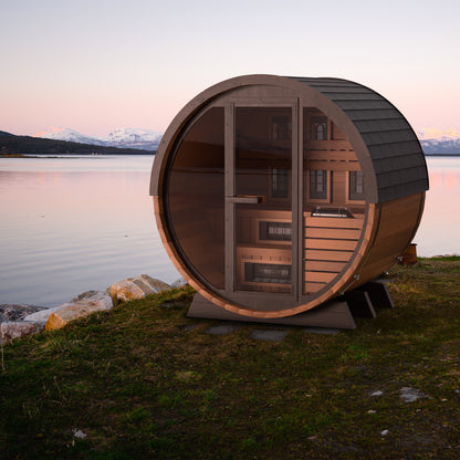 PRE-ORDER SEPTEMBER 2026:  Finnmark FD-6 Outdoor Hybrid Barrel Sauna – Infrared & Traditional 6x6 Canadian Cedar