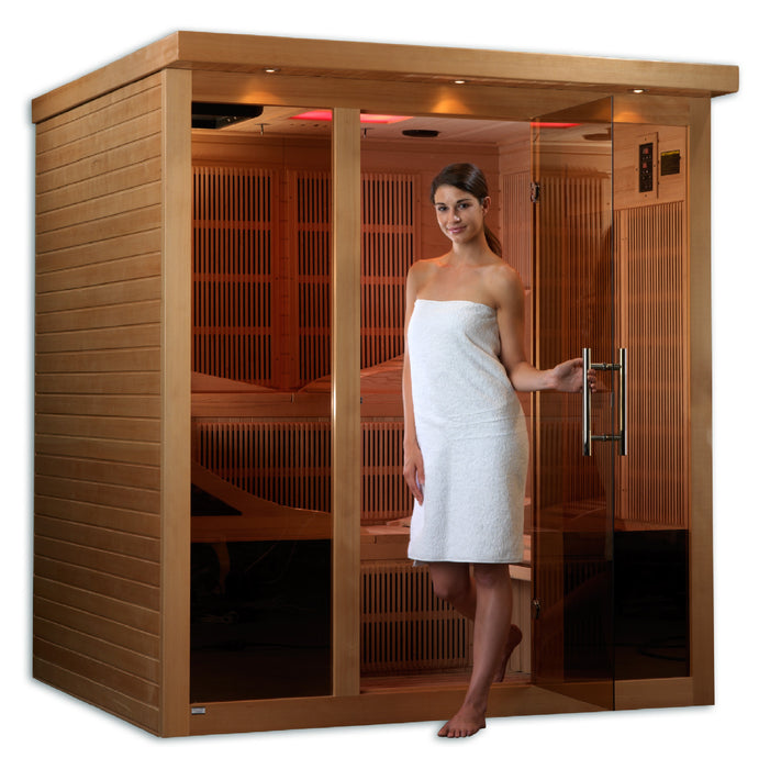 GOLDEN DESIGNS "Monaco" PureTech™ Near Zero EMF (Under 2MG) FAR Infrared Sauna | GDI-6996-01 | 6 Person | Natural Hemlock Wood | Home Spa