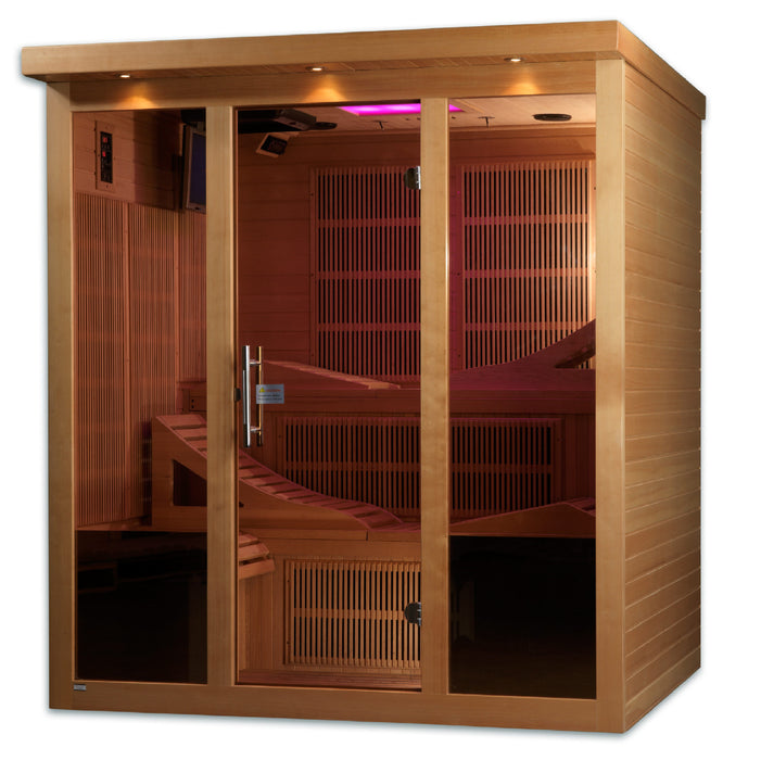 GOLDEN DESIGNS "Monaco" PureTech™ Near Zero EMF (Under 2MG) FAR Infrared Sauna | GDI-6996-01 | 6 Person | Natural Hemlock Wood | Home Spa