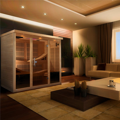 GOLDEN DESIGNS "Monaco" PureTech™ Near Zero EMF (Under 2MG) FAR Infrared Indoor Sauna | GDI-6996-01 | 6 Person | Natural Hemlock Wood | Home Spa