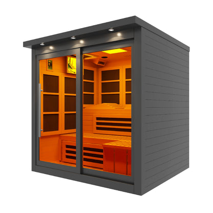 Golden Designs Monaco | 6-Person Infrared Indoor Sauna | GDI-6996-02 Elite Black | Canadian Hemlock