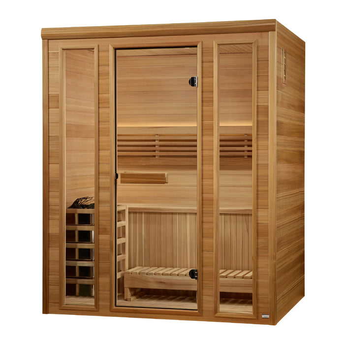 Golden Designs 2025 "Andermatt" Edition Indoor Traditional Steam Sauna | GDI-7030-01 | 3 Person | Pacific Premium Clear Cedar | Home Spa