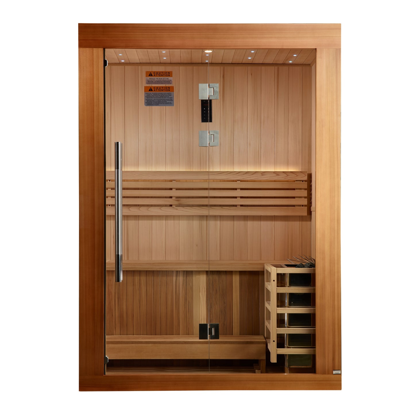 PRE-ORDER MAY 2026: Golden Designs 2025 "Sundsvall" Edition Indoor Traditional Sauna | GDI-7289-02 | 2 Person | Canadian Red Cedar Interior