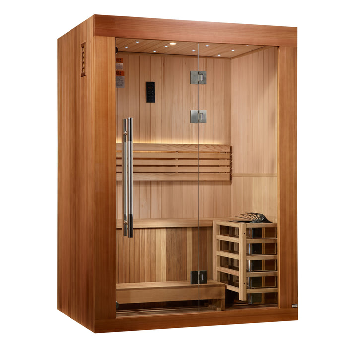 Golden Designs 2025 "Sundsvall" Edition Indoor Traditional Sauna | GDI-7289-02 | 2 Person | Canadian Red Cedar Interior