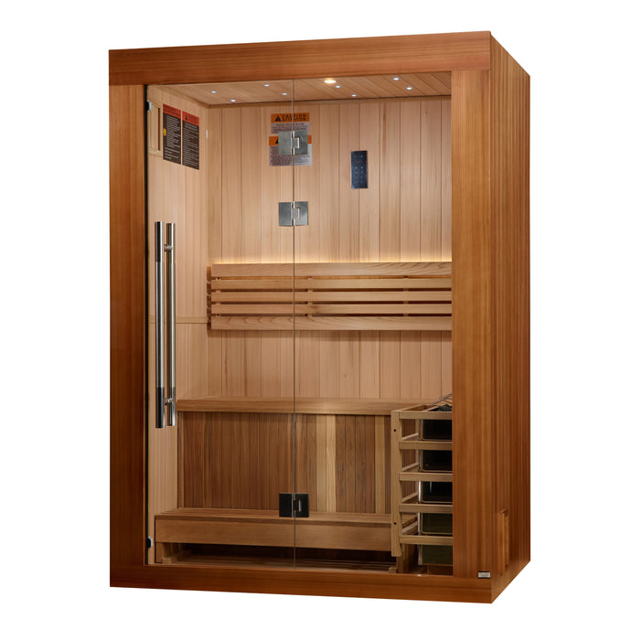 Golden Designs 2025 "Sundsvall" Edition Indoor Traditional Sauna | GDI-7289-02 | 2 Person | Canadian Red Cedar Interior