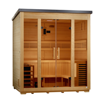 Golden Designs Vorarlberg Flat Roof | 5-Person Traditional Outdoor Sauna | GDI-8005-01 | Canadian Hemlock