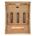 Sauna and Plunge Direct-Golden Designs Inc. 3-person sauna with Canadian Hemlock wood Model number GDI-8030-03. Features: Bluetooth, FM station, and chromotherapy lighting with red light therapy. Features carbon and infrared heat emitters, Himalayan salt bar, bronze tempered glass door, and easy clasp-together assembly. Sauna weight: 390 lbs, ships in 3 boxes.