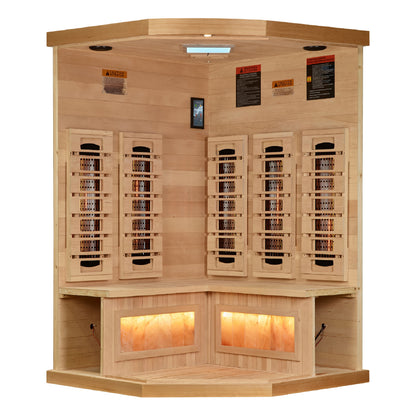 Golden Designs Reserve Edition Full Spectrum Infrared Indoor Sauna with Himalayan Salt Bar | GDI-8035-03 | 3 Person | Natural Reforested Canadian Hemlock