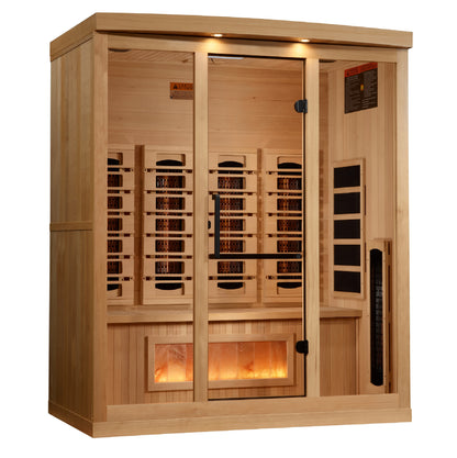 PRE-ORDER JUNE 2026: Golden Designs 2025 Reserve Edition Full Spectrum Infrared Indoor Sauna with Himalayan Salt Bar | GDI-8040-03 | 4 Person | Natural Reforested Canadian Hemlock