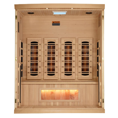 PRE-ORDER JUNE 2026: Golden Designs 2025 Reserve Edition Full Spectrum Infrared Indoor Sauna with Himalayan Salt Bar | GDI-8040-03 | 4 Person | Natural Reforested Canadian Hemlock