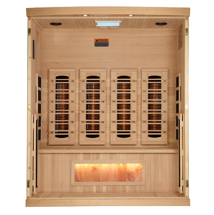 Golden Designs 2025 Reserve Edition Full Spectrum Indoor Sauna with Himalayan Salt Bar | GDI-8040-03 | 4 Person | Natural Reforested Canadian Hemlock