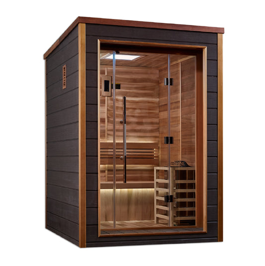 Golden Designs "Narvik" Outdoor-Indoor Traditional Sauna | GDI-8202-01 | 2 Person | Canadian Red Cedar Interior | Home Spa