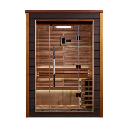 Golden Designs "Narvik" Outdoor-Indoor Traditional Sauna | GDI-8202-01 | 2 Person | Canadian Red Cedar Interior | Home Spa