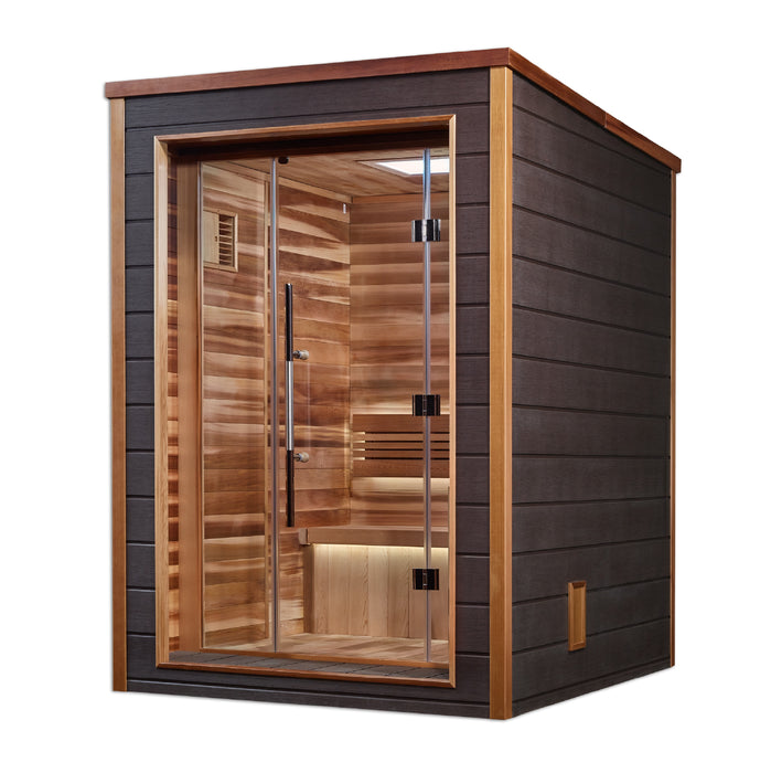 Golden Designs "Narvik" Outdoor-Indoor Traditional Sauna | GDI-8202-01 | 2 Person | Canadian Red Cedar Interior | Home Spa