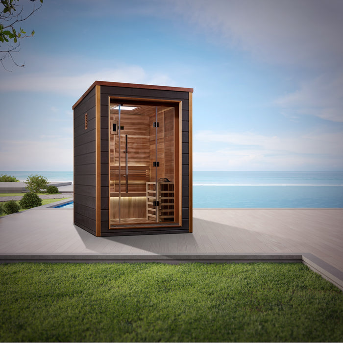 Golden Designs "Narvik" Outdoor-Indoor Traditional Sauna | GDI-8202-01 | 2 Person | Canadian Red Cedar Interior | Home Spa