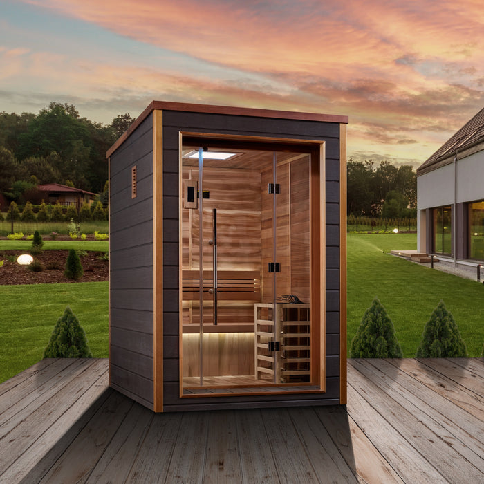 Golden Designs "Narvik" Outdoor-Indoor Traditional Sauna | GDI-8202-01 | 2 Person | Canadian Red Cedar Interior | Home Spa